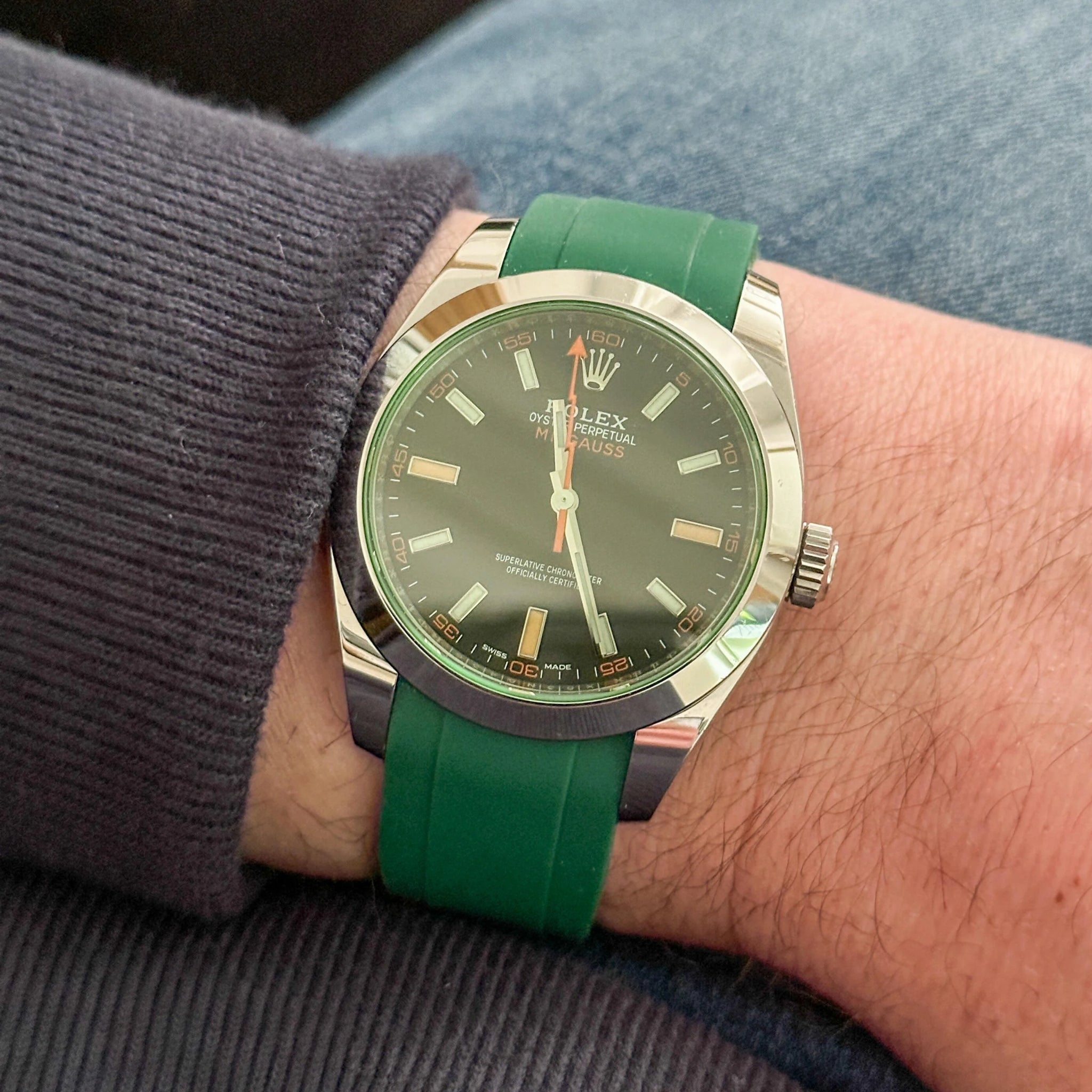 Deployant Rubber Strap - For Rolex Milgauss - Green - Helvetus