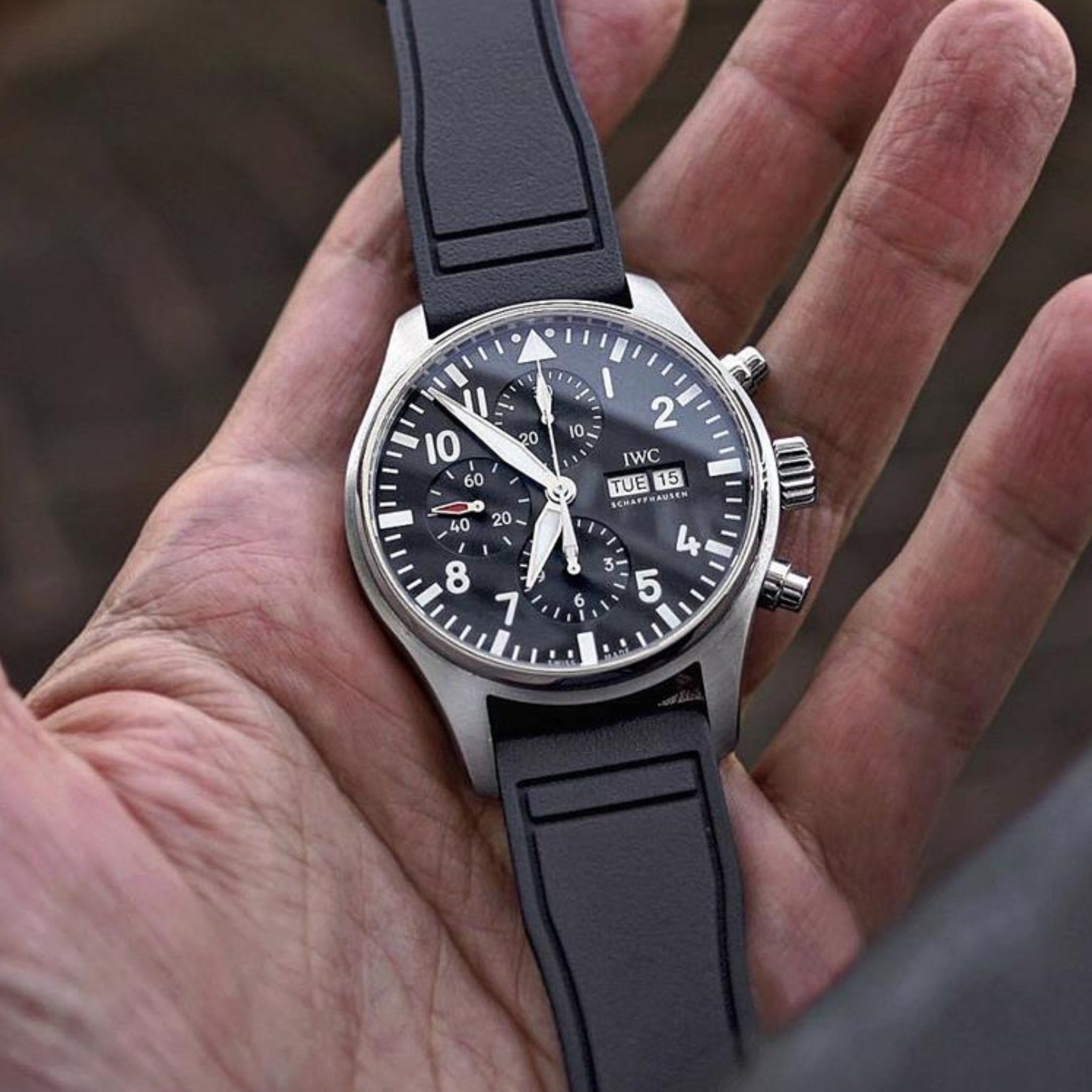 FKM Rubber Strap - For IWC Portugieser/Aquatimer/All Pilot Models/Portugieser/Portofino - Black - Helvetus