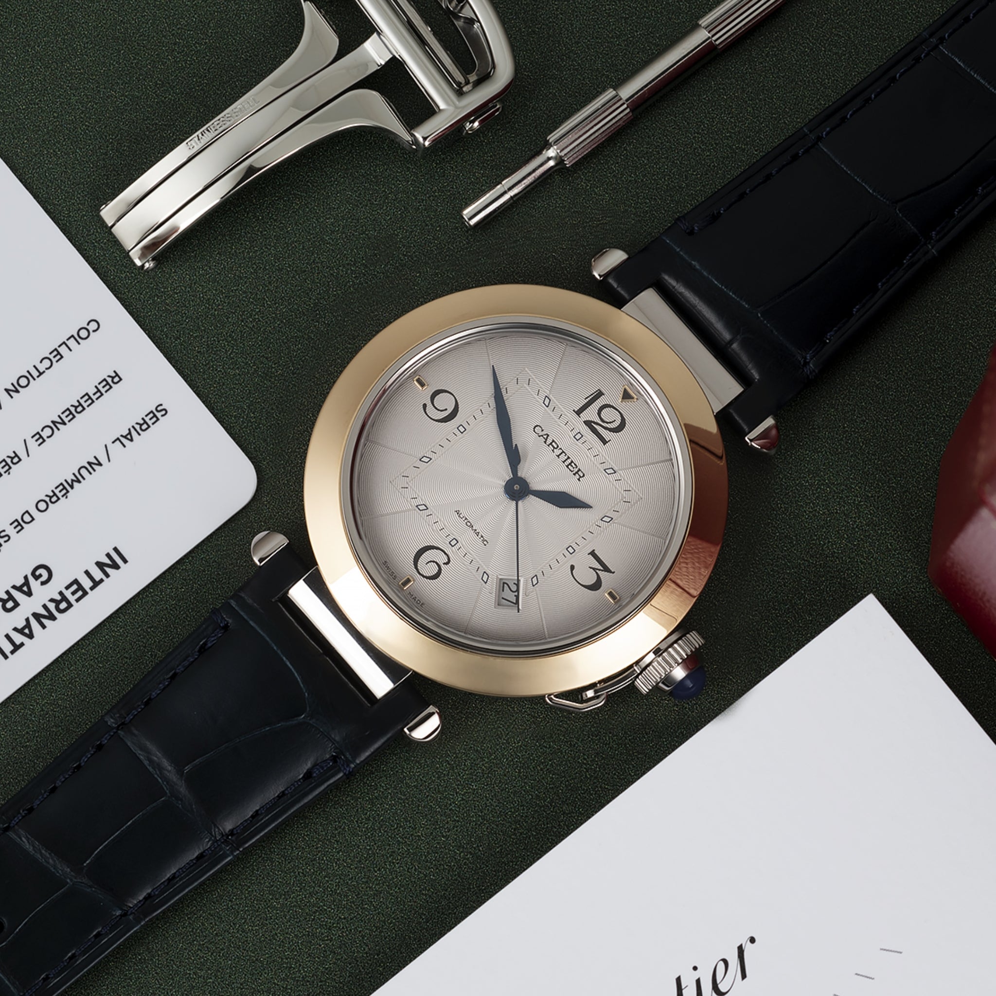 Leather Strap - For Cartier Pasha - Black - Helvetus