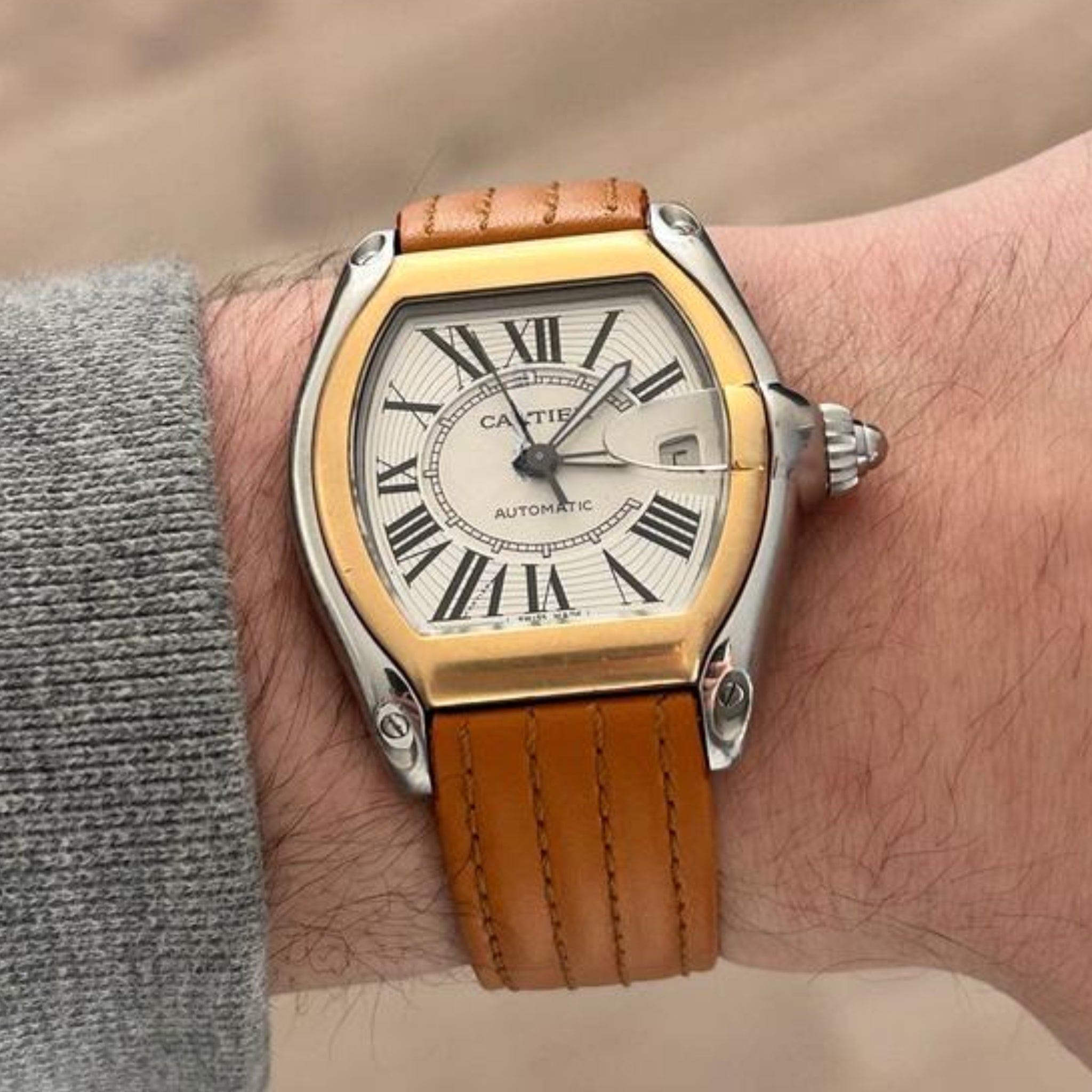 Leather Strap - For Cartier Roadster - Light Brown - Helvetus
