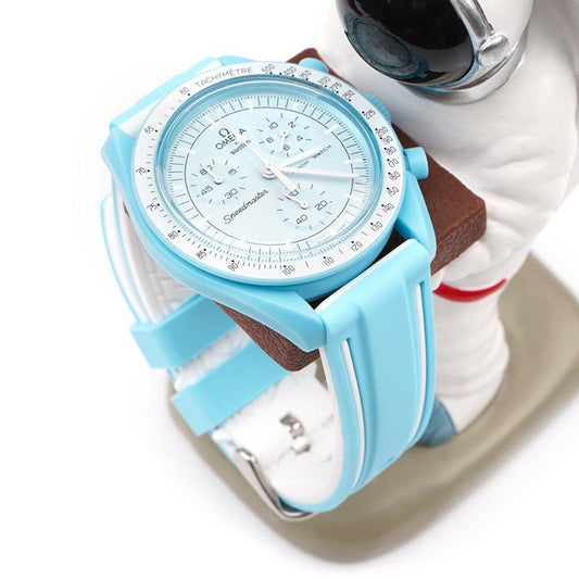 Rubber Strap - For MoonSwatch Mission to Uranus - Light Blue/White
