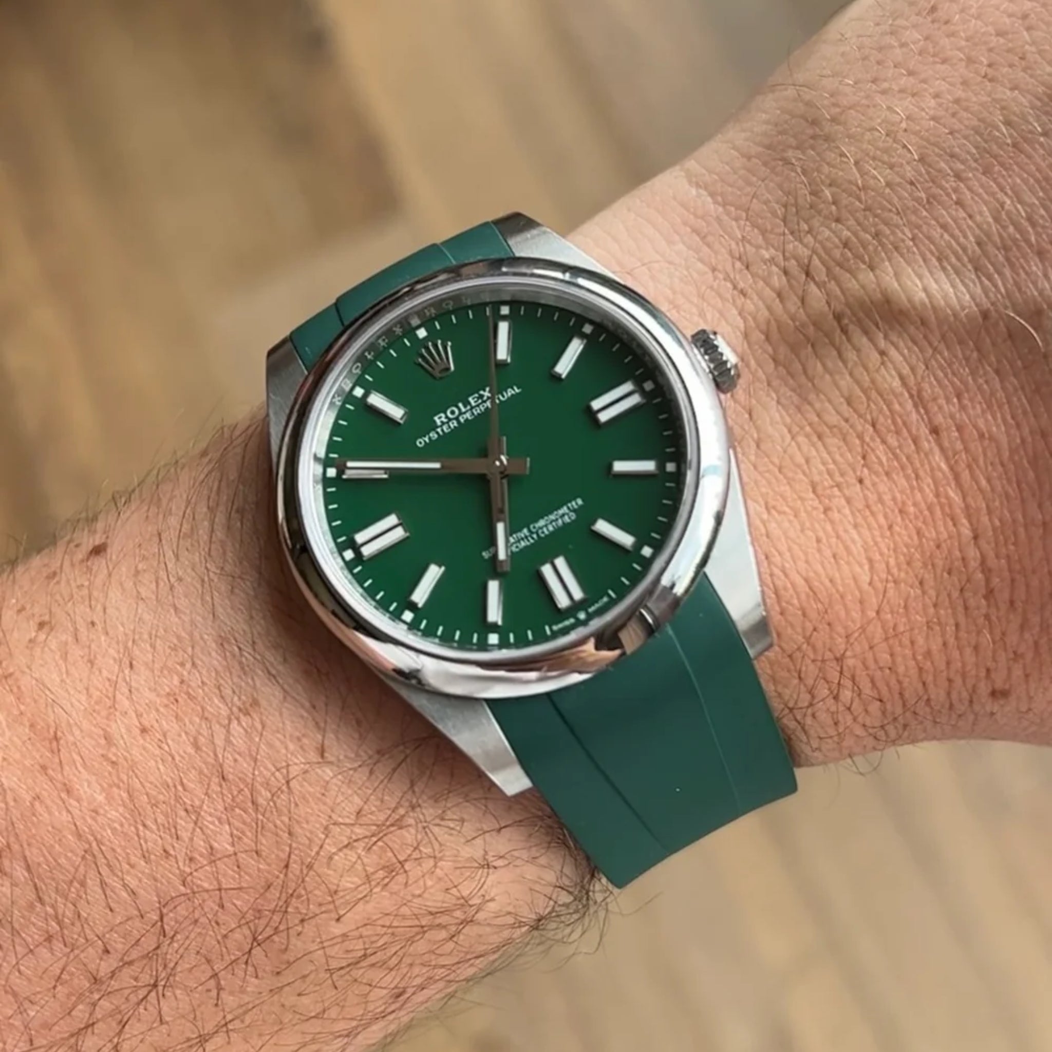 Deployant Rubber Strap - For Rolex Oyster Perpetual 36mm - Green - Helvetus