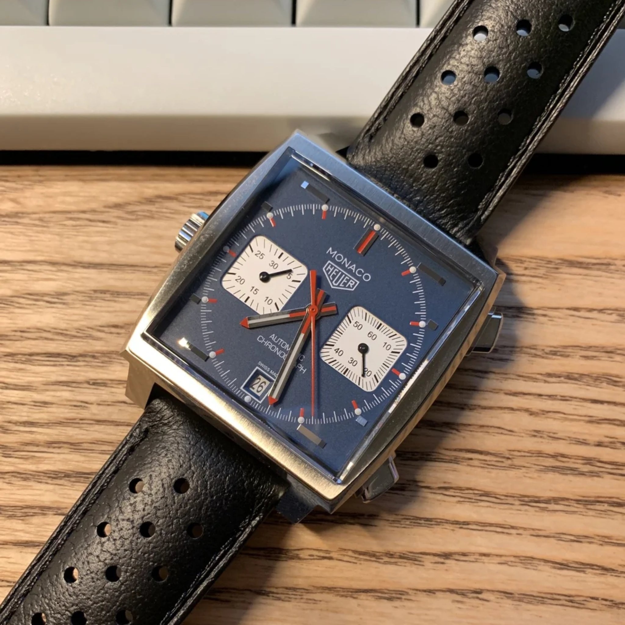 Leather Strap - For Tag Heuer Monaco - Black with extra Texture - Helvetus
