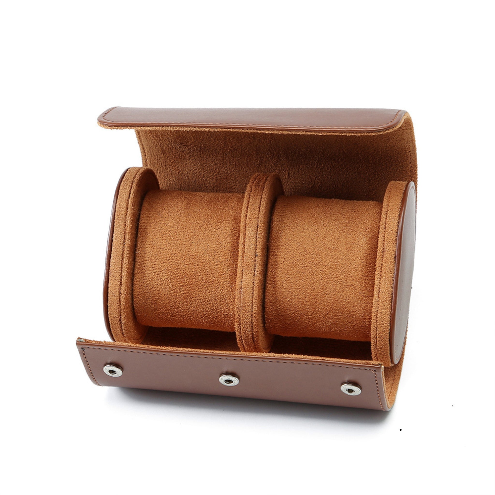 Leather Watch Roll - Brown - 2 Slot Watch Roll
