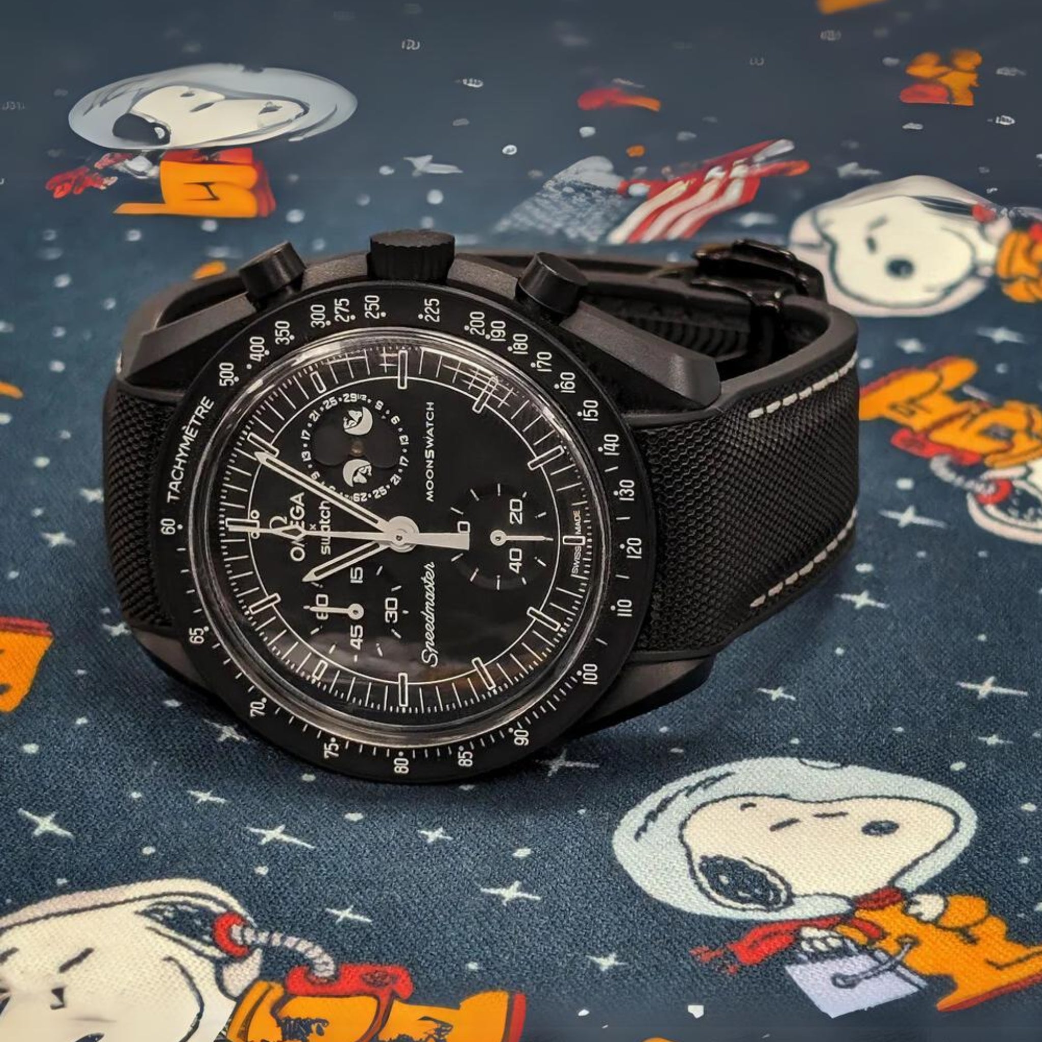 Strap For Mission To The Moonphase New Moon Snoopy Black White Strap For Mission To The Moonphase New Moon Snoopy Black White