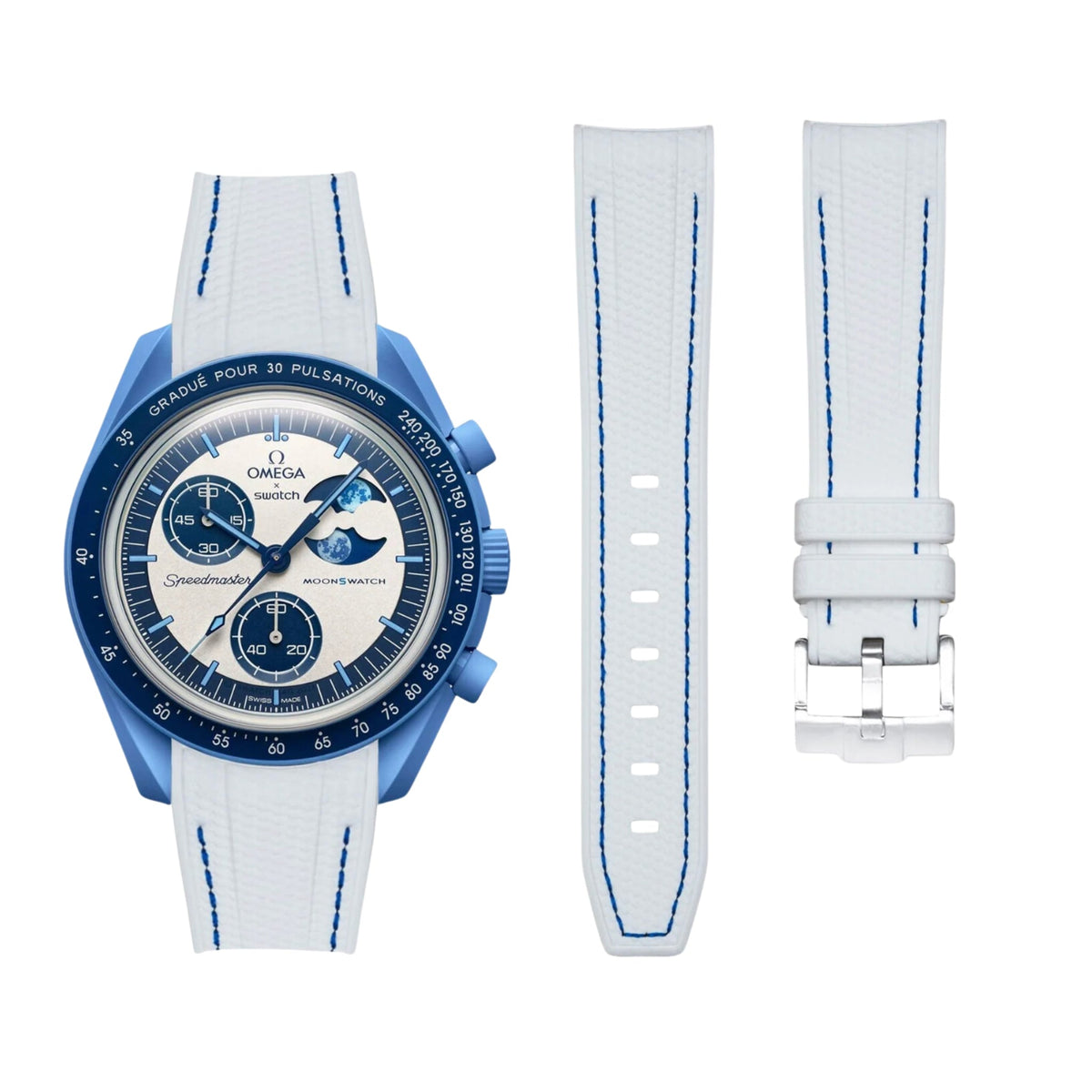 Strap for Mission to the Super Blue Moonphase in White w/Blue 