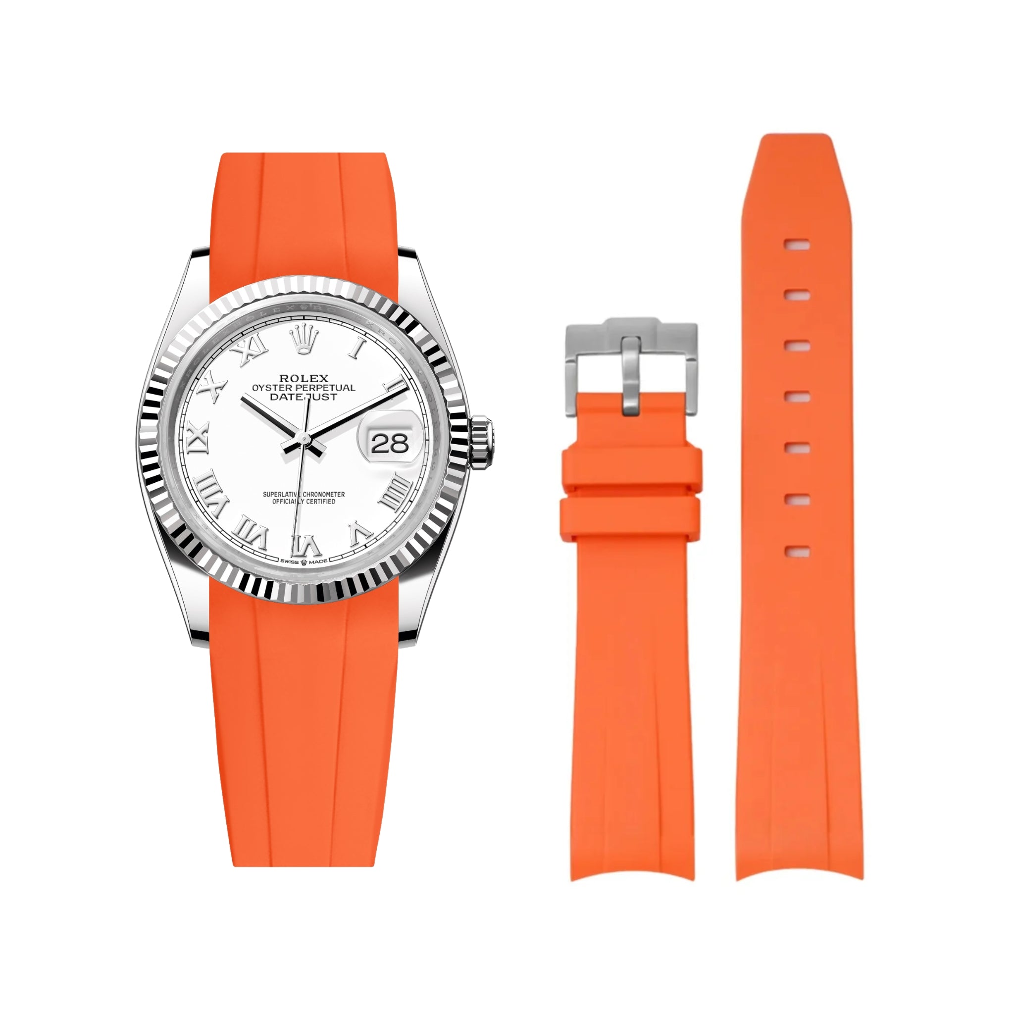 Rubber Strap - For Rolex Datejust 36 - Orange - Helvetus